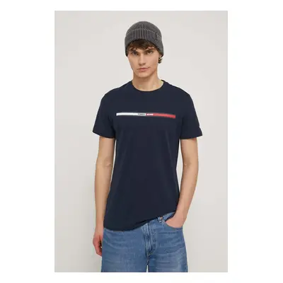 Bavlněné tričko Tommy Jeans tmavomodrá barva, s potiskem, DM0DM13509