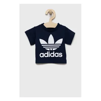 Dětské bavlněné tričko adidas Originals tmavomodrá barva, s potiskem