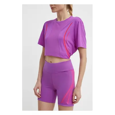 Tréninkové šortky adidas by Stella McCartney TruePace fialová barva, s potiskem, high waist, IT5