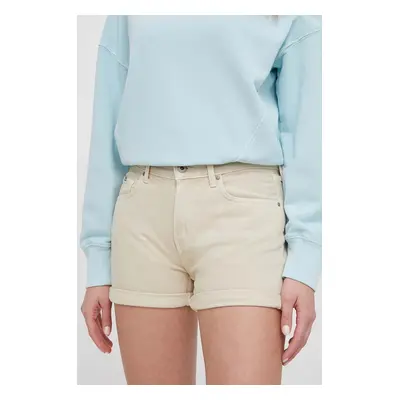 Džínové šortky Pepe Jeans STRAIGHT SHORT HW dámské, béžová barva, hladké, high waist, PL801108YH