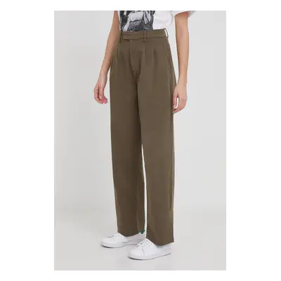 Kalhoty Pepe Jeans Tina dámské, zelená barva, střih chinos, high waist, PL211697