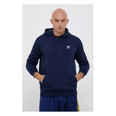 Mikina adidas Originals Trefoil Essentials Hoodie pánská, tmavomodrá barva, s kapucí, s aplikací