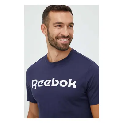 Bavlněné tričko Reebok tmavomodrá barva, s potiskem, GN5378.100042355