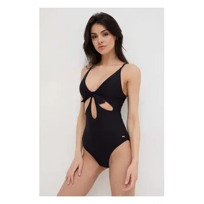 Jednodílné plavky Pepe Jeans WAVE KNOT SWIMSUIT černá barva, měkký košík, PLB10489