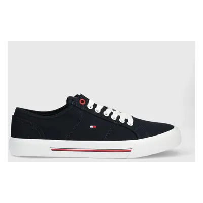 Tenisky Tommy Hilfiger CORE CORPORATE VULC CANVAS pánské, tmavomodrá barva, FM0FM04560