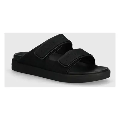 Pantofle Calvin Klein FLAT ADJ SLIDE MONOCQ dámské, černá barva, HW0HW01955