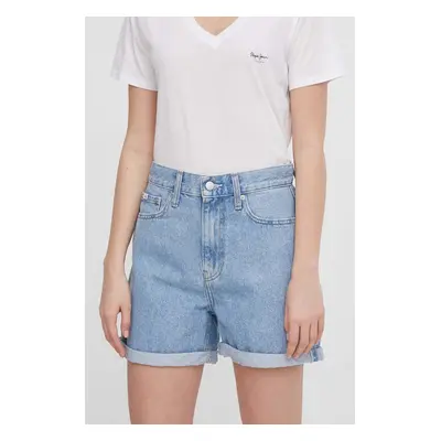 Džínové šortky Calvin Klein Jeans dámské, hladké, high waist, J20J222800