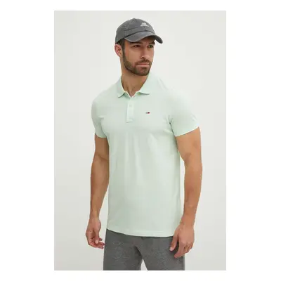 Bavlněné polo tričko Tommy Jeans zelená barva, DM0DM18312