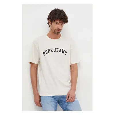 Bavlněné tričko Pepe Jeans CHENDLER béžová barva, s potiskem, PM509224