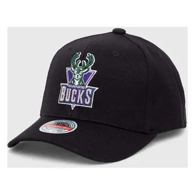 Čepice s vlněnou směsí Mitchell&Ness NBA MILWAUKEE BUCKS černá barva, s aplikací