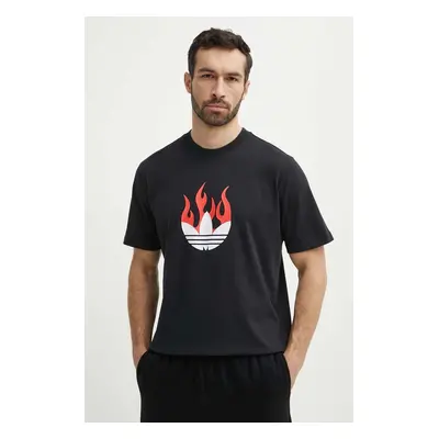 Bavlněné tričko adidas Originals Flames černá barva, s potiskem, IS0178