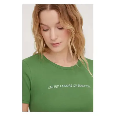 Bavlněné tričko United Colors of Benetton zelená barva