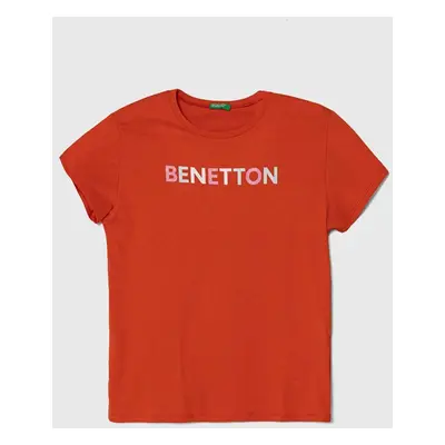 Dětské bavlněné tričko United Colors of Benetton oranžová barva