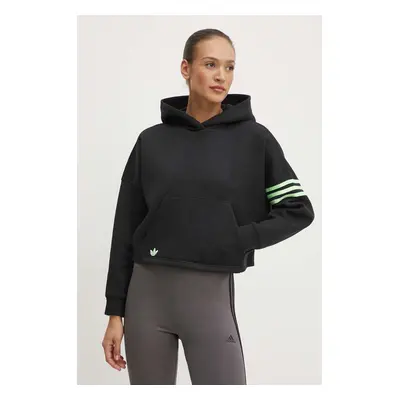 Mikina adidas Originals dámská, černá barva, s kapucí, s aplikací, IU2497