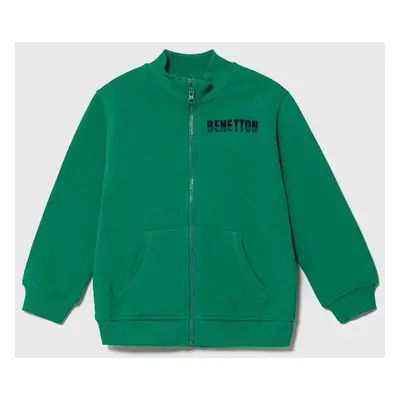 Dětská bavlněná mikina United Colors of Benetton zelená barva, s potiskem