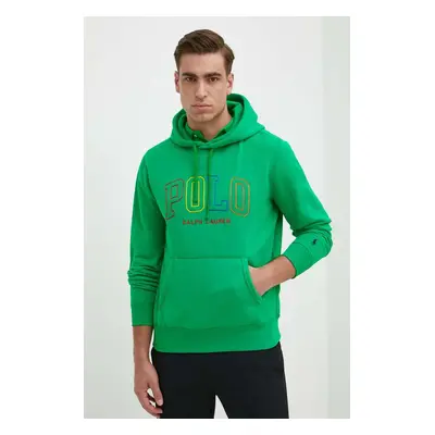 Mikina Polo Ralph Lauren pánská, zelená barva, s kapucí, s aplikací, 710926600