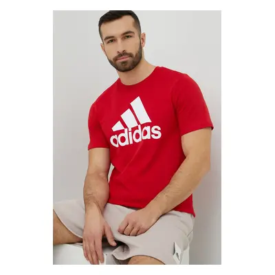 Bavlněné tričko adidas červená barva, s potiskem, IC9352