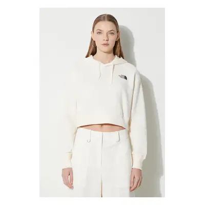 Bavlněná mikina The North Face W Trend Crop Hoodie dámská, béžová barva, s kapucí, s potiskem, N