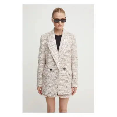 Blazer s příměsí vlny Bruuns Bazaar StickweedBBGrande blazer růžová barva, dvouřadový, BBW3958