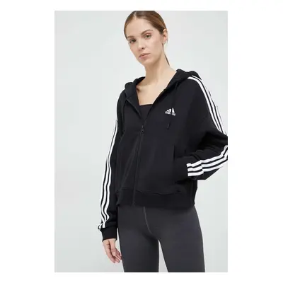 Mikina adidas dámská, černá barva, s kapucí, vzorovaná, IC8781