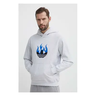 Bavlněná mikina adidas Originals pánská, šedá barva, s kapucí, melanžová, IS2947