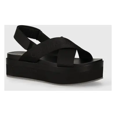 Sandály Calvin Klein Jeans FLATFORM SANDAL SLING IN MR dámské, černá barva, na platformě, YW0YW0