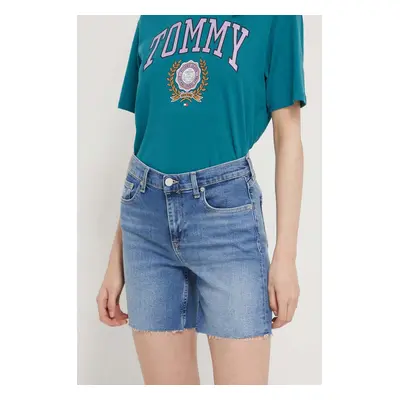 Džínové šortky Tommy Jeans dámské, hladké, high waist, DW0DW18328