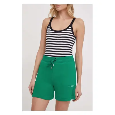 Kraťasy Tommy Hilfiger dámské, zelená barva, hladké, high waist, WW0WW38348