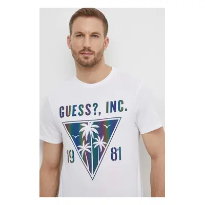 Bavlněné tričko Guess IRIDESCENT bílá barva, s potiskem, M4GI47 K9RM1