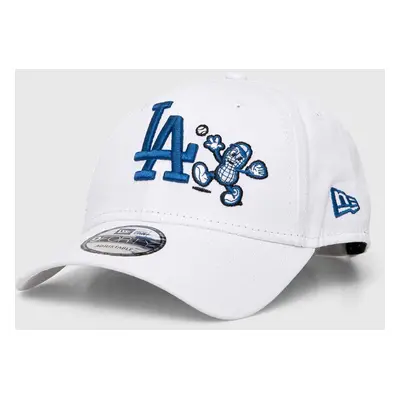 Bavlněná baseballová čepice New Era LOS ANGELES DODGERS bílá barva, s aplikací