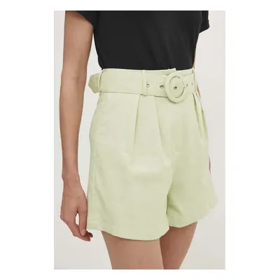 Lněné šortky Answear Lab zelená barva, high waist