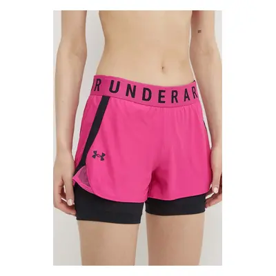 Tréninkové šortky Under Armour dámské, růžová barva, s potiskem, high waist