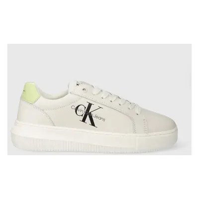 Kožené sneakers boty Calvin Klein Jeans YW0YW00823 CHUNKY CUPSOLE MONOLOGO W bílá barva, YW0YW00