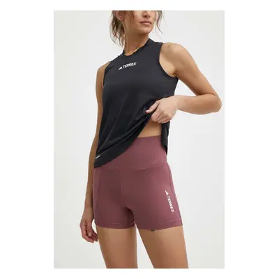 Sportovní šortky adidas TERREX Multi dámské, vínová barva, hladké, high waist, IP6872