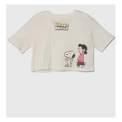 Dětské bavlněné tričko United Colors of Benetton X Peanuts béžová barva