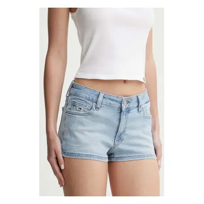 Džínové šortky Tommy Jeans dámské, hladké, high waist, DW0DW17650