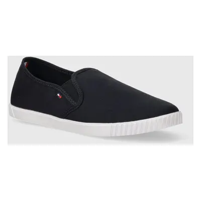 Tenisky Tommy Hilfiger CANVAS SLIP-ON SNEAKER dámské, tmavomodrá barva, FW0FW07806