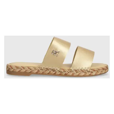 Kožené pantofle Tommy Hilfiger TH GOLD FLAT ESPADRILLE SANDAL dámské, zlatá barva, FW0FW07932