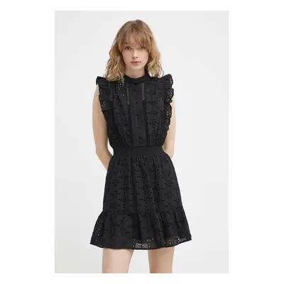 Bavlněné šaty The Kooples černá barva, mini, FROB28170K