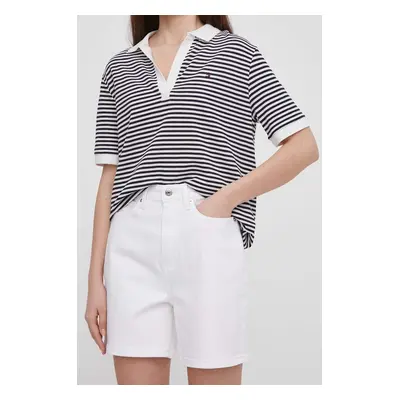 Džínové šortky Tommy Hilfiger dámské, bílá barva, hladké, high waist, WW0WW41321