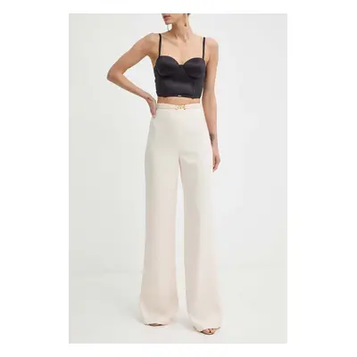 Kalhoty Elisabetta Franchi dámské, béžová barva, jednoduché, high waist, PA05342E2