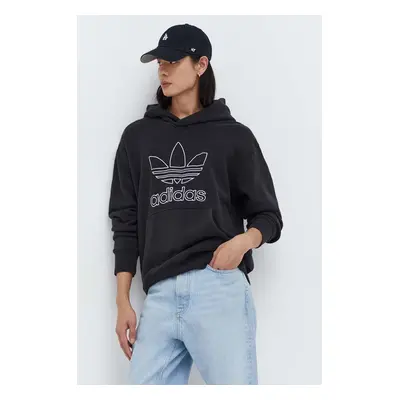 Bavlněná mikina adidas Originals Trefoil Hoodie pánská, černá barva, s kapucí, s aplikací, IU237