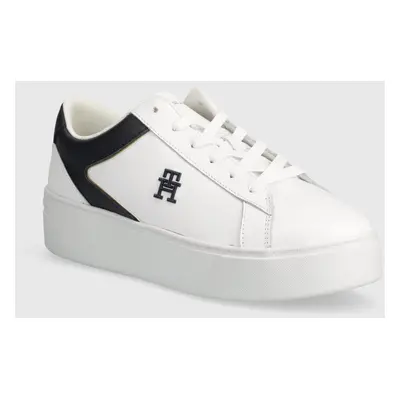 Kožené sneakers boty Tommy Hilfiger TH PLATFORM COURT SNEAKER bílá barva, FW0FW07910