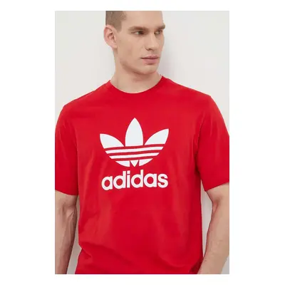 Bavlněné tričko adidas Originals Trefoil červená barva, s potiskem, IR8009