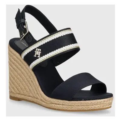 Sandály Tommy Hilfiger WEBBING HIGH WEDGE SANDAL tmavomodrá barva, FW0FW08045