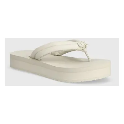 Žabky Calvin Klein FLATFORM FLIP FLOP RELOCK dámské, béžová barva, na platformě, HW0HW02063