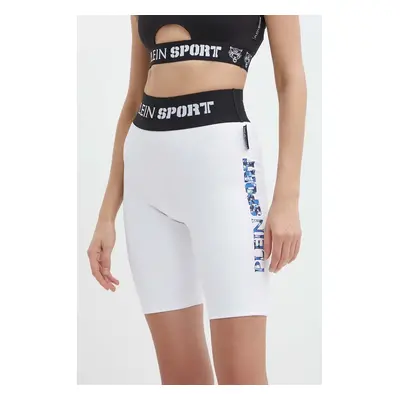 Kraťasy PLEIN SPORT dámské, bílá barva, vzorované, high waist