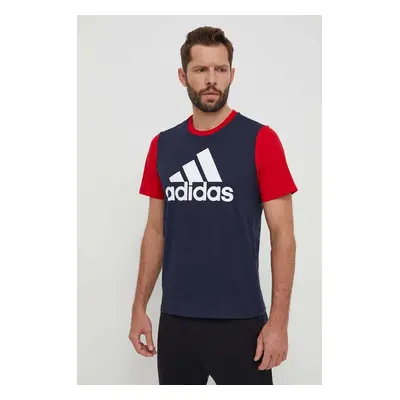 Bavlněné tričko adidas tmavomodrá barva, s potiskem, IL5660