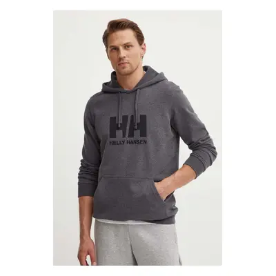 Bavlněná mikina Helly Hansen HH LOGO HOODIE pánská, šedá barva, s kapucí, s aplikací, 33977