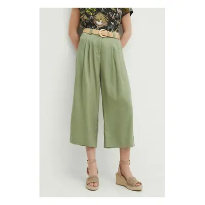 Kalhoty Medicine dámské, zelená barva, střih culottes, high waist